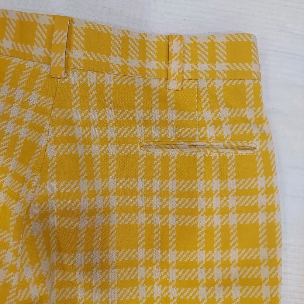 Vintage Jason Clarke Double Knit Polyester Yellow Plaid Pants Sz.36x31
